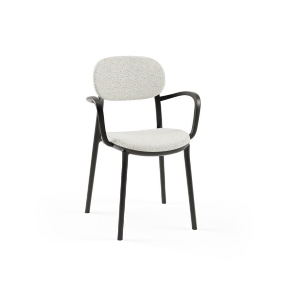 Siyah Plastik Kumaş Döşemeli Zarif Modern Kollu Sandalye | Dayanıklı, Hafif, İstiflenebilir Mutfak, Salon, Cafe, Restoran ve Otel Sandalyesi