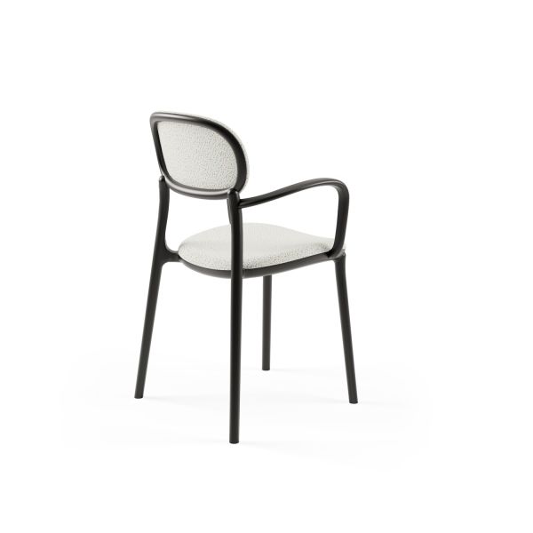 Siyah Plastik Kumaş Döşemeli Zarif Modern Kollu Sandalye | Dayanıklı, Hafif, İstiflenebilir Mutfak, Salon, Cafe, Restoran ve Otel Sandalyesi