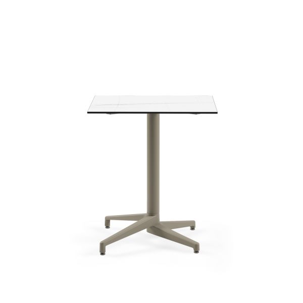 Beyaz Mermer Compact Laminat Bahçe Masası Vizon Ayaklı