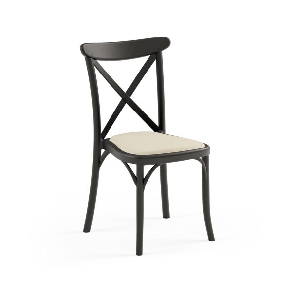 Siyah Krem Pedli Tonet Plastik Otel Sandalyesi