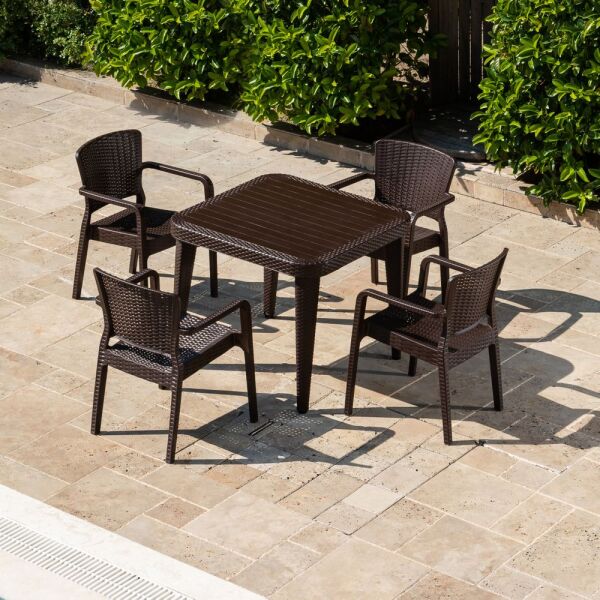Wenge Bahçe Masa Sandalye Takımı 4 Kişilik 90x90