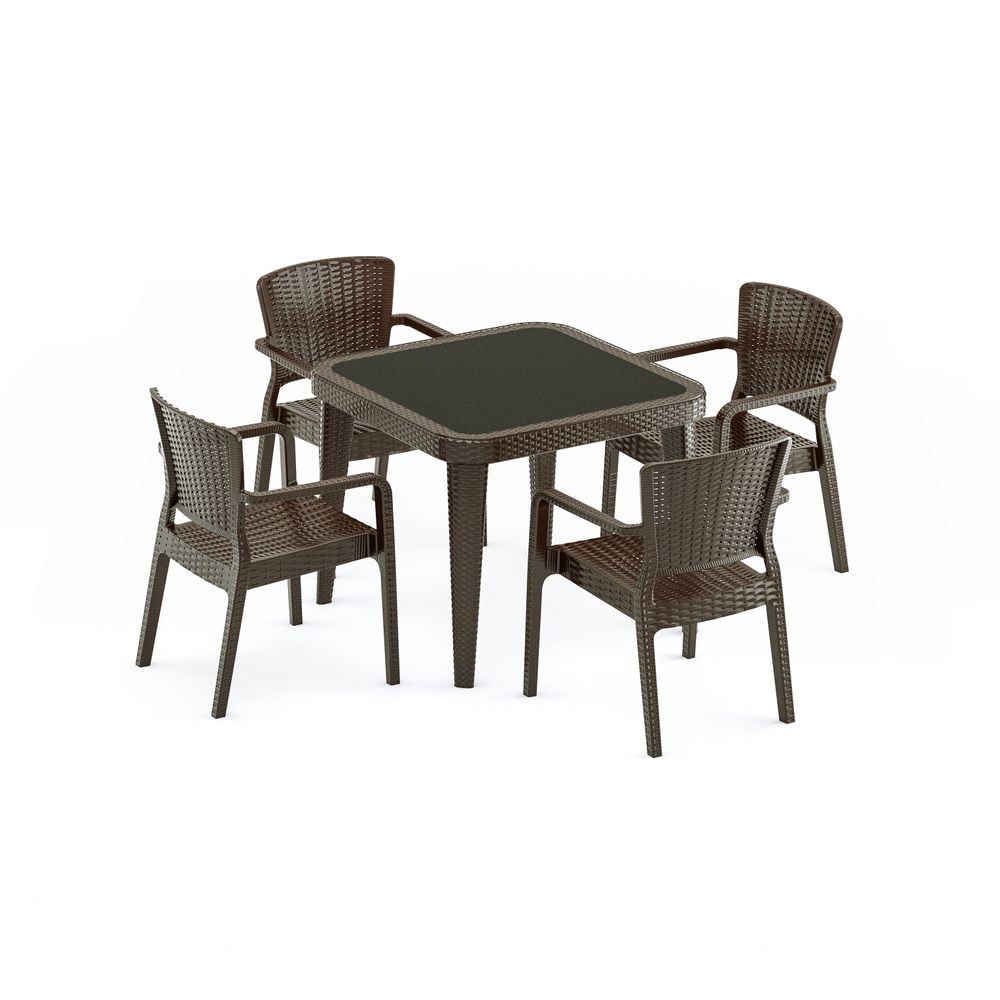 Wenge Bahçe Masa Sandalye Takımı 4 Kişilik 90x90