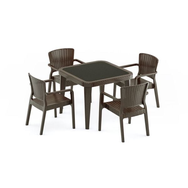 Wenge Bahçe Masa Sandalye Takımı 4 Kişilik 90x90