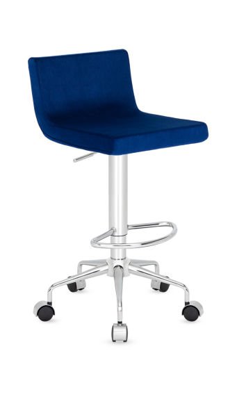 Rios Mavi Lacivert Kumaş Metal Krom Ayak Tekerlekli Yüksek Boy Bar Sandalyesi - Ergonomik, Şık ve Dayanıklı, Yüksek Masa, Resepsiyon, Kasiyer, Hekim Sandalyesi