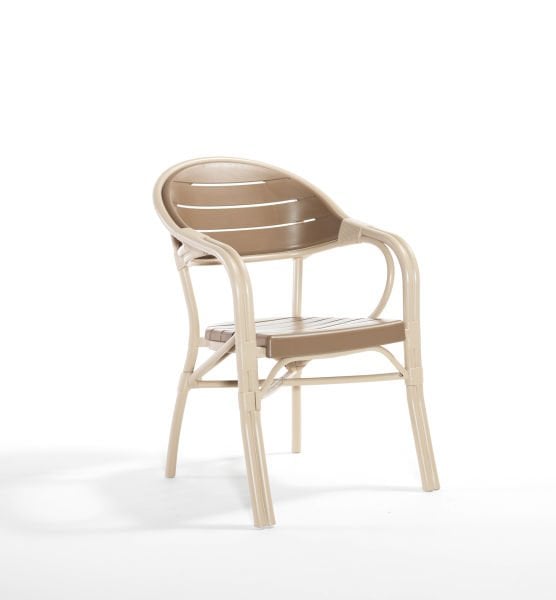 Cappuccino Çöl Kahvesi Dış Mekan Bahçe Masa Sandalye Takımı 6 Kişilik Dikdörtgen 90x150 cm Dayanıklı Enjeksiyon Plastik Bambu Tasarım