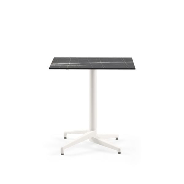 Beyaz Ayak Siyah Mermer Compact Paslanmaz Cafe Masası 77x77