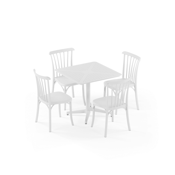 Beyaz Katlanır Bahçe Masa Sandalye Takımı 4 Kişilik 80x80