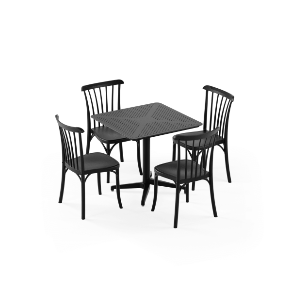 Siyah Bahçe Masa Sandalye Takımı 4 Kişilik 80x80 Dış Mekan