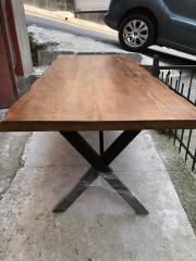 80x180 Kütük Yemek Masası Göknar Masif Ahşap Metal Ayak