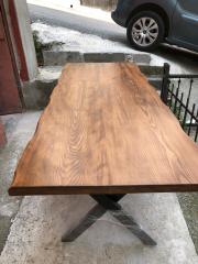 80x180 Kütük Yemek Masası Göknar Masif Ahşap Metal Ayak