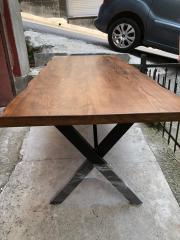 80x170 Kütük Yemek Masası Göknar Masif Ahşap Metal Ayak