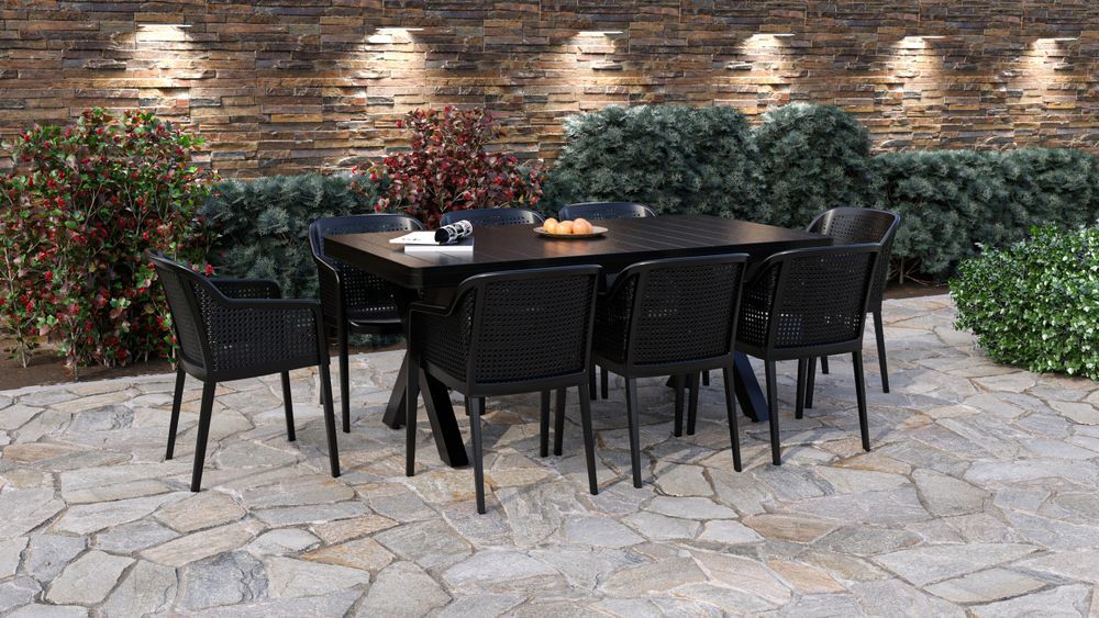Wenge Masa Siyah Sandalye 8 Kişilik Bahçe Takımı 100x180 cm