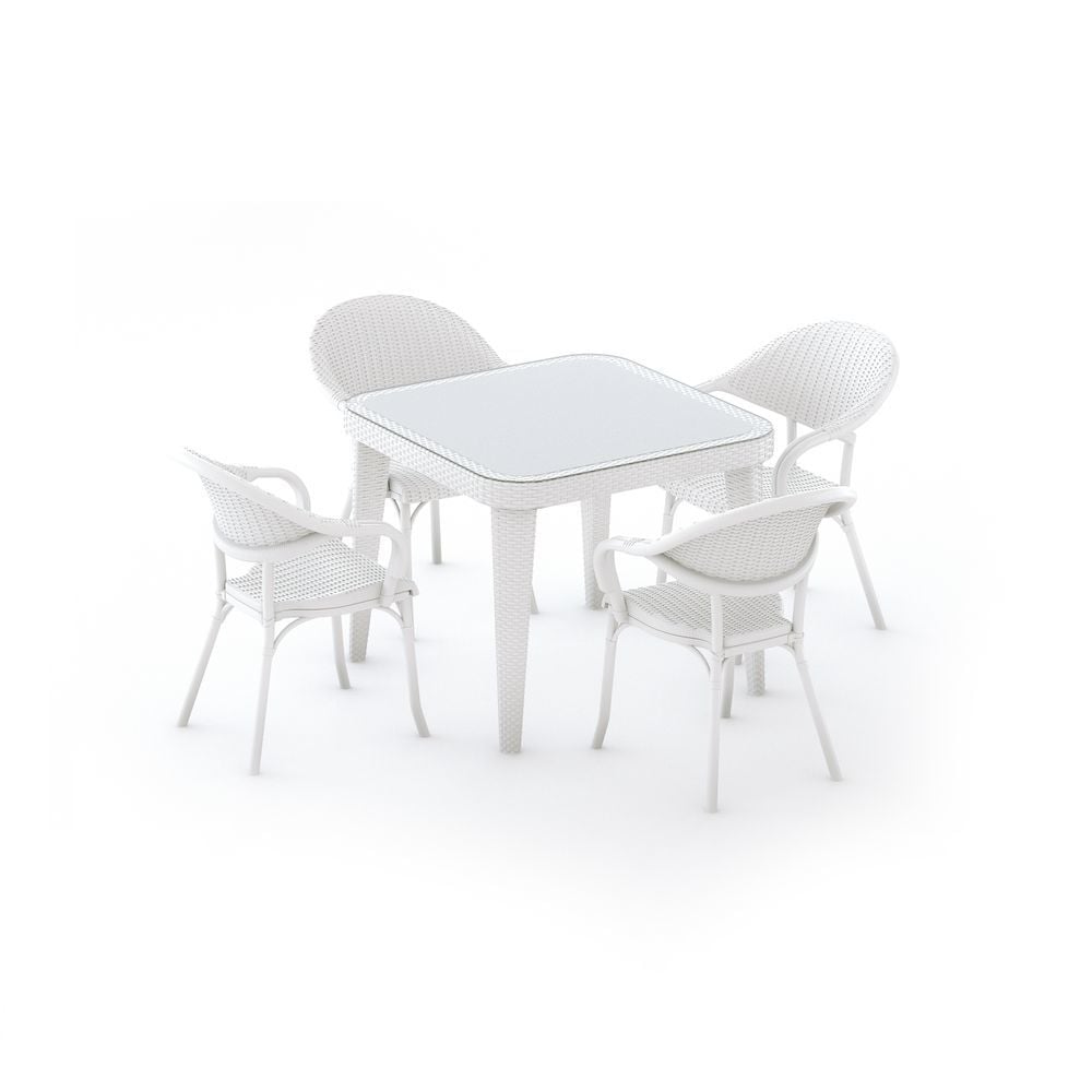 90x90 Beyaz Bahçe Masa Sandalye Takımı 4 Kişilik
