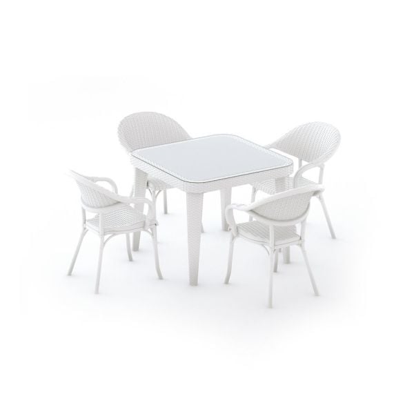 90x90 Beyaz Bahçe Masa Sandalye Takımı 4 Kişilik