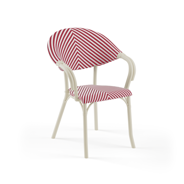 Bej Gövde Kırmızı Beyaz Fileli Dış Mekan Sandalye Otel Restaurant Cafe Balkon Teras Veranda Ev Bahçe Sandalyesi