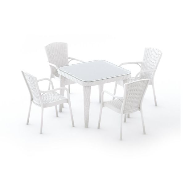 DÖRT KİŞİLİK BEYAZ DIŞ MEKAN BAHÇE MASA SANDALYE TAKIMI