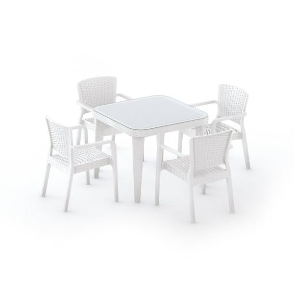 Beyaz Bahçe Masa Sandalye Seti 4 Kişilik 90x90