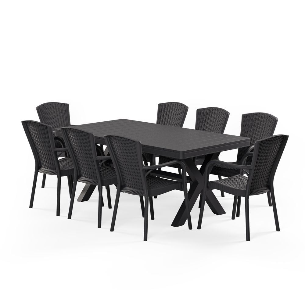 Antrasit Bahçe Masa Sandalye 8 Kişilik 100x180 Dış Mekan
