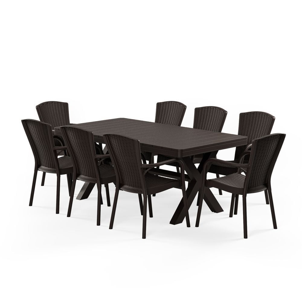 Wenge Bahçe Masa Sandalye Takımı 8 Kişilik 100x180 Dış Mekan