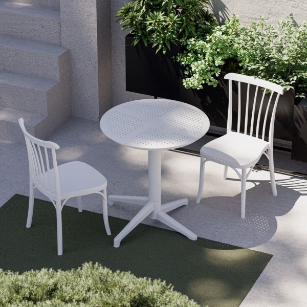 Beyaz Yuvarlak Bahçe Masa Sandalye 2 Kişilik 60 cm Takım