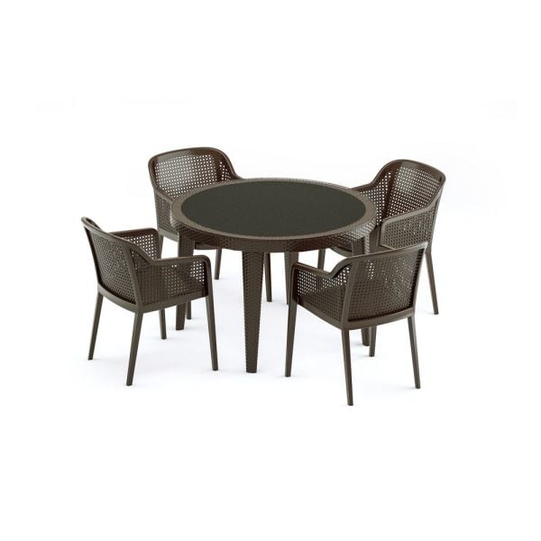 VENGE RATTAN PLASTİK DIŞ MEKAN BAHÇE MASA SANDALYE TAKIMI