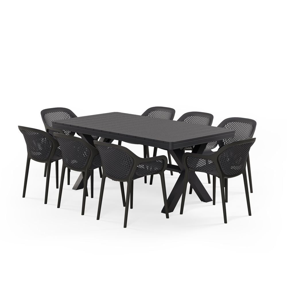 8 Kişilik Antrasit Bahçe Masa Sandalye Takımı 100x180 cm