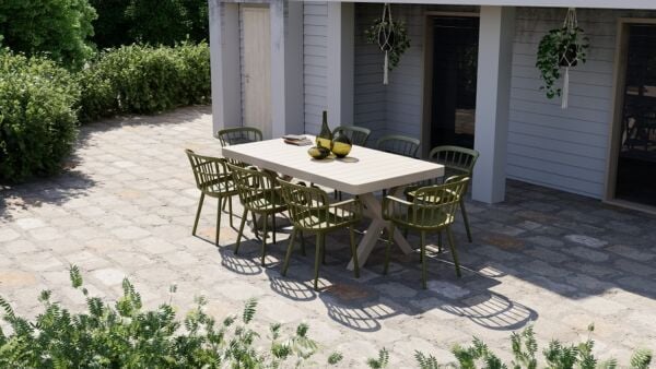 8 Kişilik Bej Haki Yeşil Bahçe Masa Sandalye Takımı 100x180