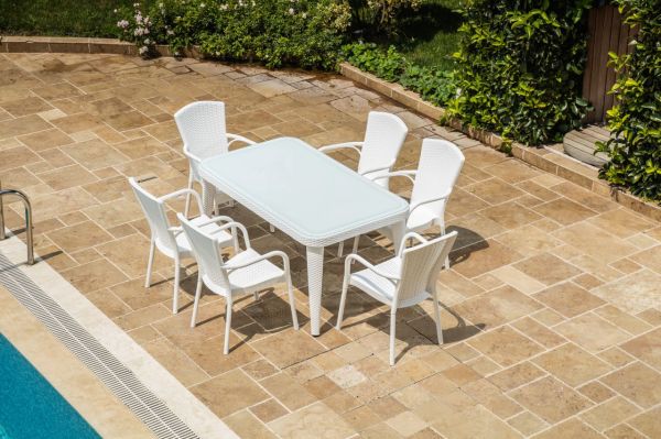 Beyaz 6 Kişilik 90x150 Bahçe Masa Sandalye Takımı