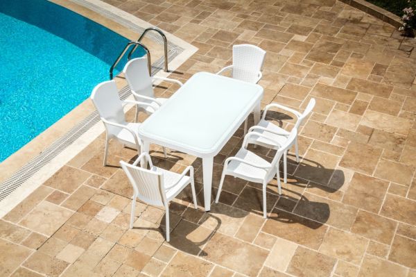 Beyaz Bahçe Masa Sandalye Takımı 6 Kişilik 90x150