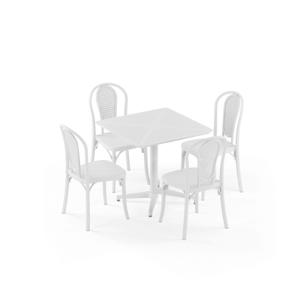 Beyaz Katlanır Bahçe Masa Sandalye Seti 4 Kişilik 80x80