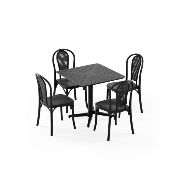 Siyah 4 Kişilik Bahçe Masa Sandalye Takımı 80x80 cm