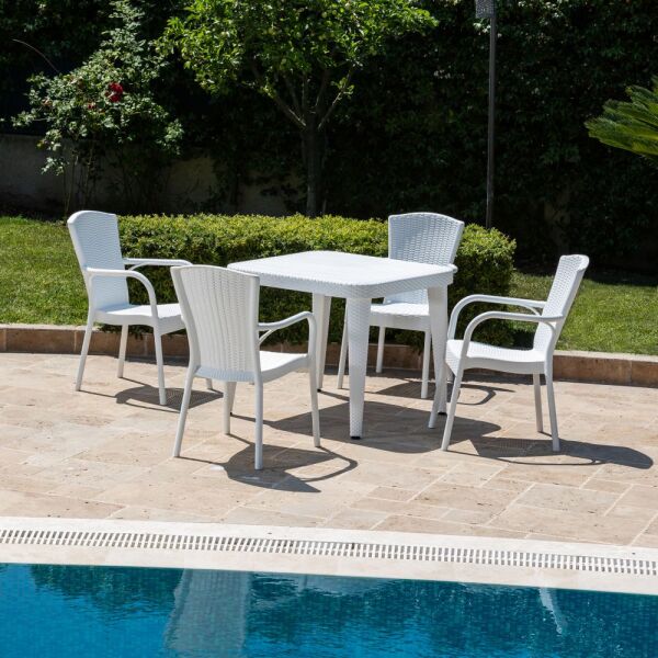 Beyaz Bahçe Masa Sandalye Takımı 90x90 4 Kişilik