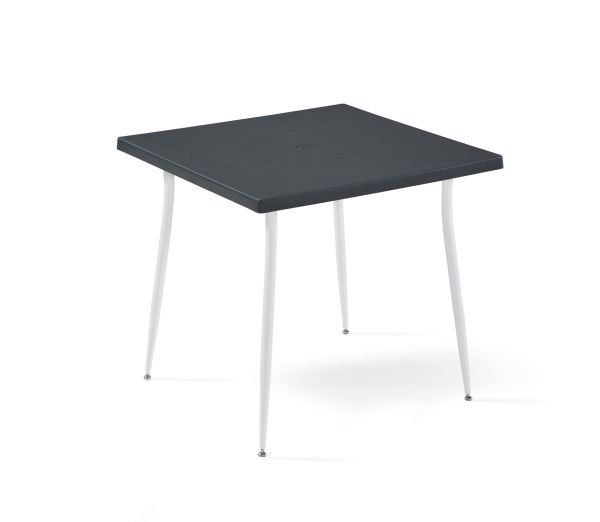Beyaz Antrasit Dış Mekan Bahçe Masa Sandalye Takımı - 4 Kişilik Kare 80x80 cm