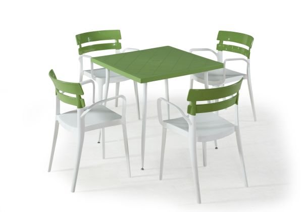 Beyaz Yeşil Bahçe Masa Sandalye Takımı - 4 Kişilik 80x80 cm Kare Set