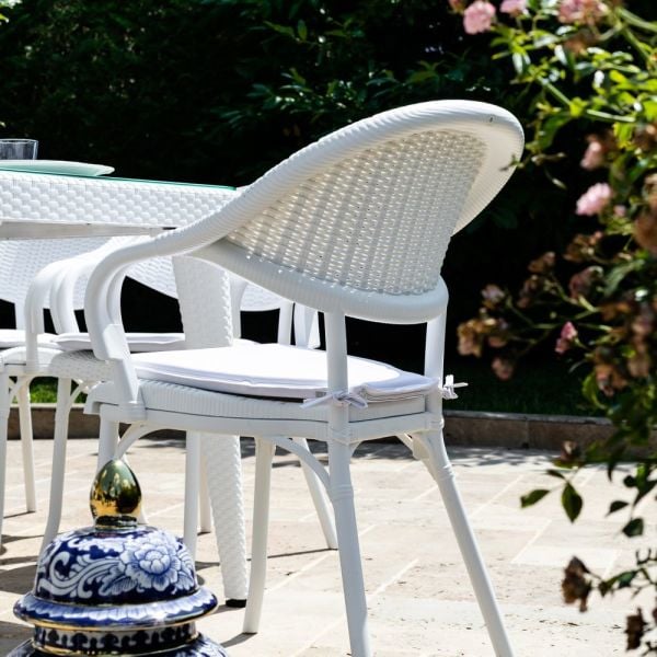 Beyaz Bahçe Masa Sandalye Takımı 4 Kişilik 90x90