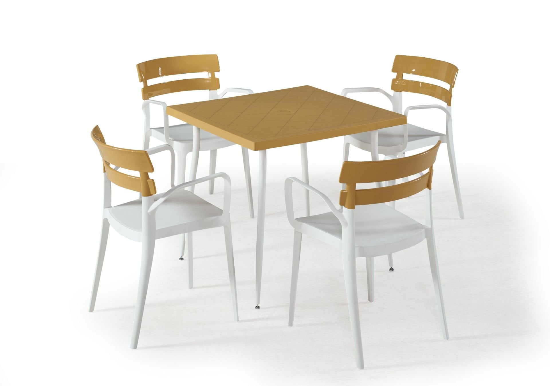 Beyaz Hardal Dış Mekan Bahçe Masa Sandalye Takımı 4 Kişilik Kare 80x80 cm Set