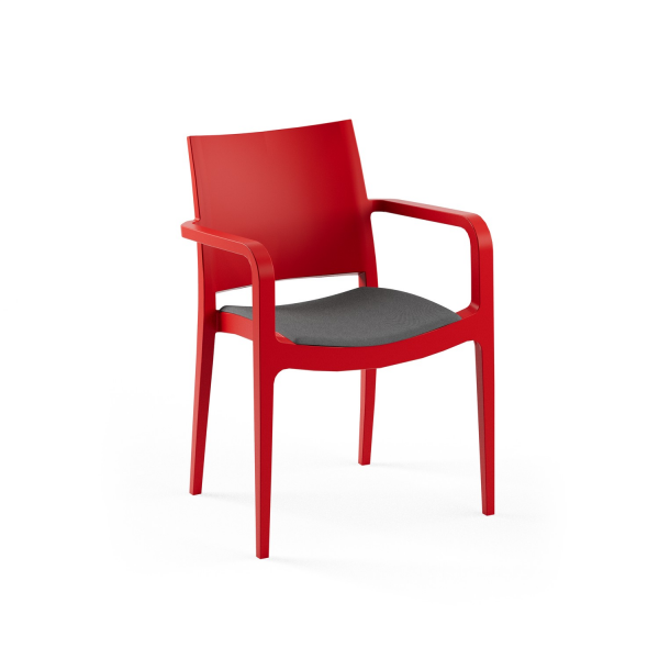 Kırmızı Plastik Siyah Pedli Dış Mekan Bahçe Sandalyesi
