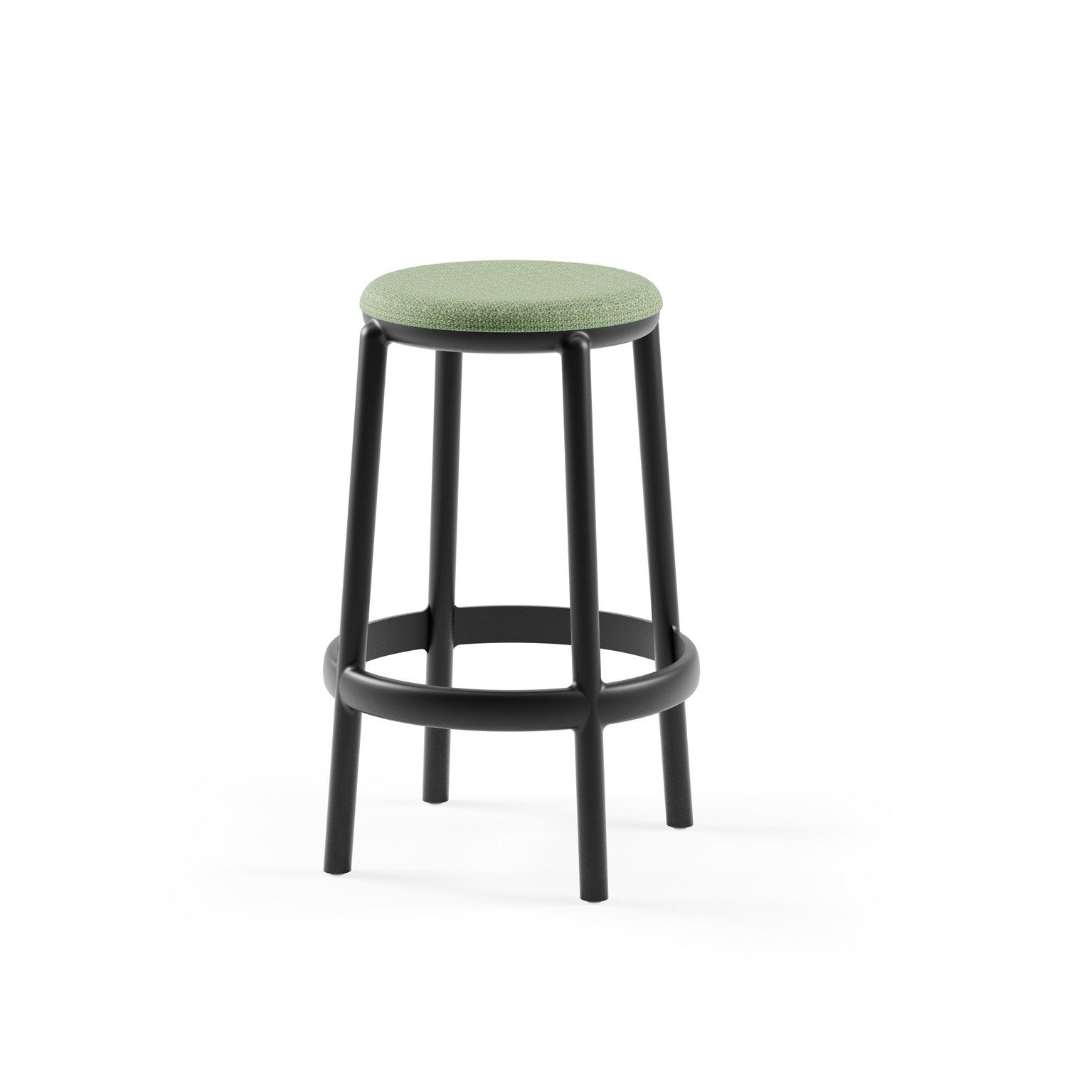 Kafe Bar Taburesi Siyah Plastik Yeşil Kumaş 65 cm İstiflenir