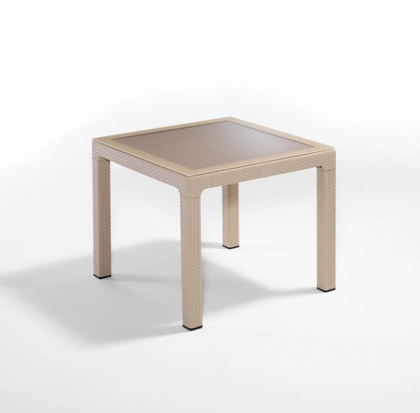 4 Kişilik Cappuccino Renk Rattan Bahçe Masa Sandalye Seti 90x90 cm Kare Masa ile Şık ve Dayanıklı Dış Mekan Takımı Teras Balkon Kafe Otel ve Restoran İçin İdeal Seçenek