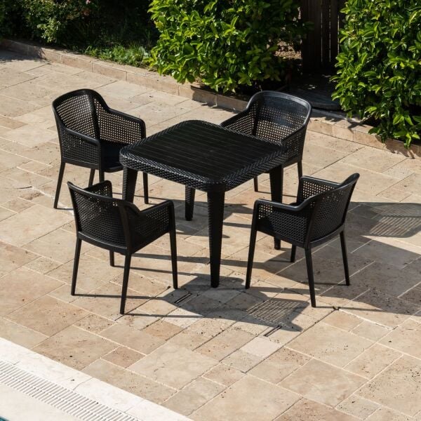 Siyah 90x90 Bahçe Masa Sandalye 4 Kişilik Set