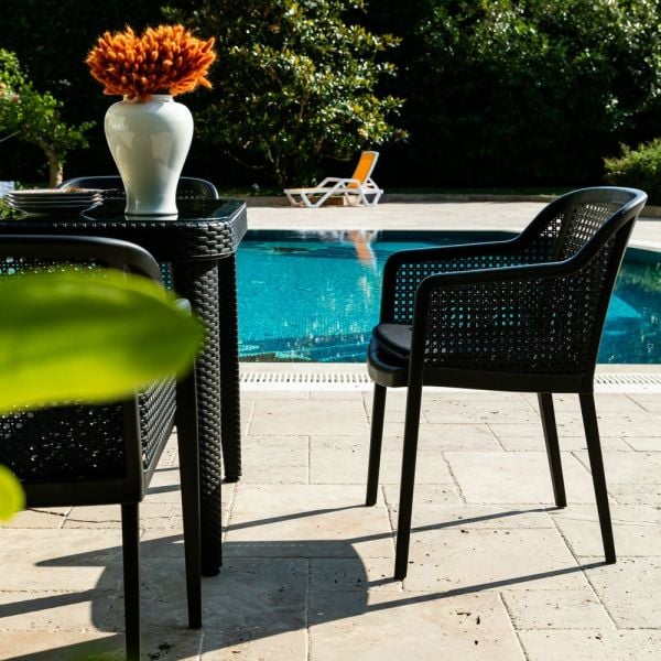Siyah 90x90 Bahçe Masa Sandalye 4 Kişilik Set