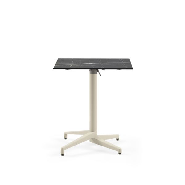Bej Ayak Siyah Mermer Compact Katlanır Bahçe Masası 69x69
