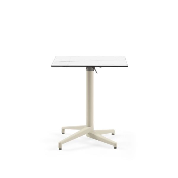 Bej Ayak Beyaz Mermer Compact Katlanır Bahçe Masası 69x69