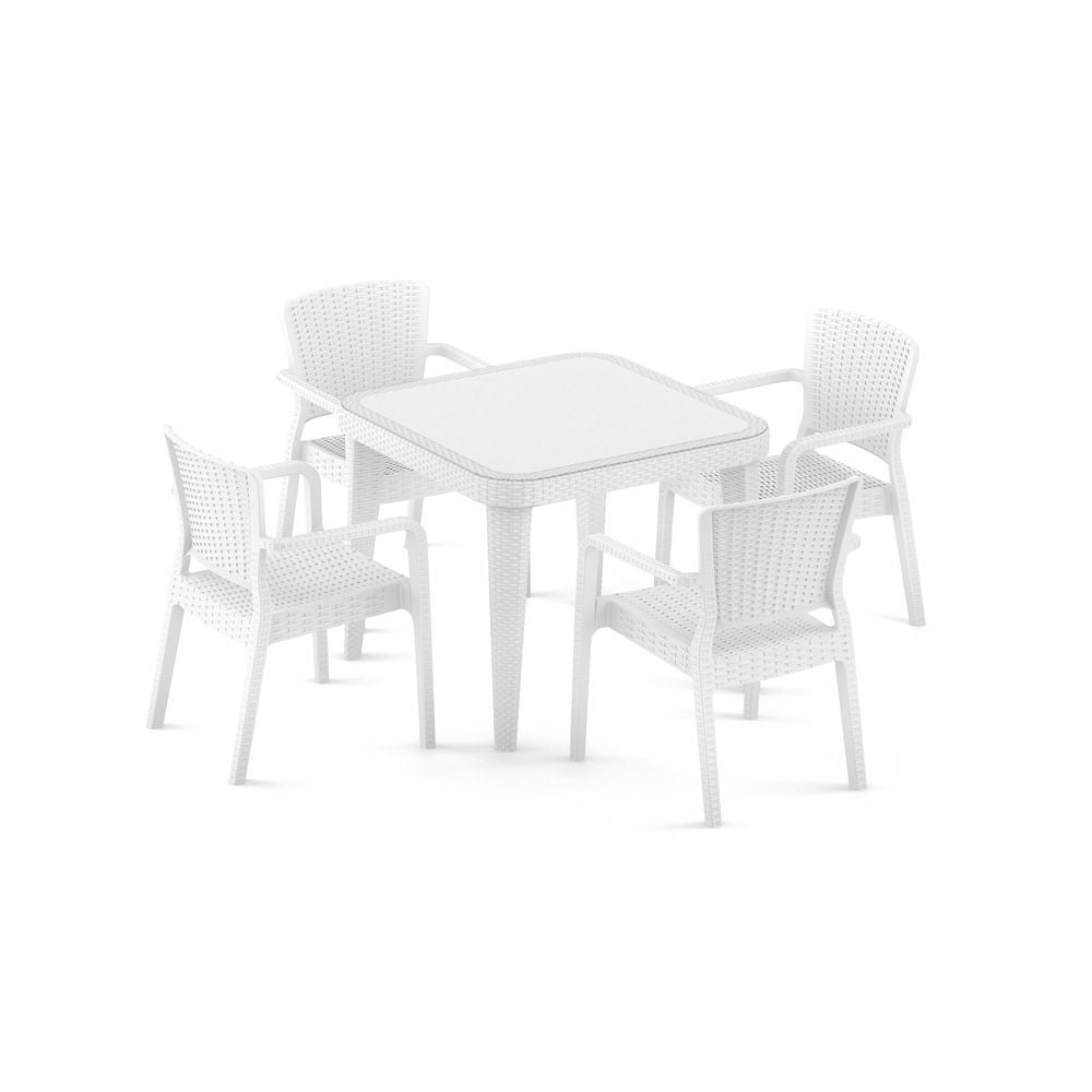 Beyaz Bahçe Masa Sandalye Takımı 4 Kişilik 90x90 cm
