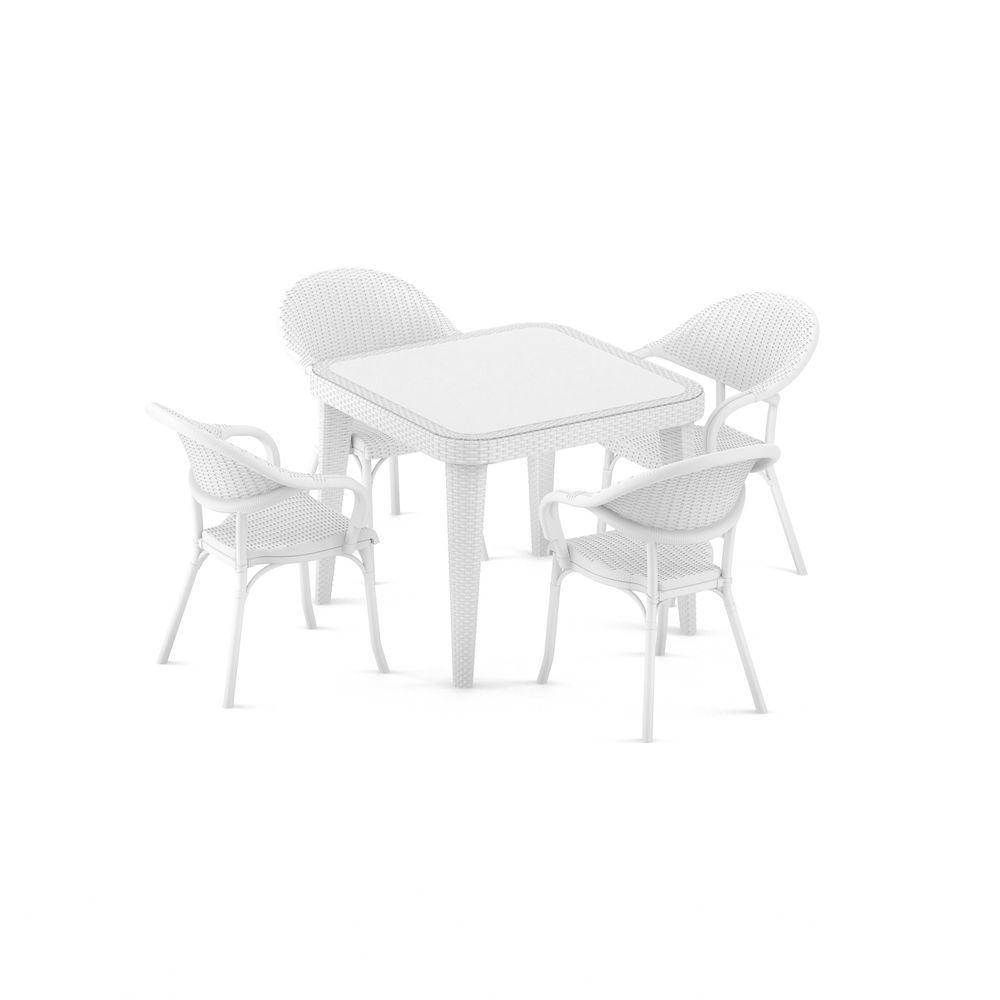 Bahçe Masa Sandalye Takımı Beyaz 4 Kişilik 90x90