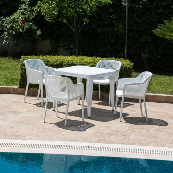 Beyaz 4 Kişilik 90x90 Bahçe Masa Sandalye Takımı Set