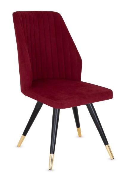 Fast Modern Bordo Kumaşlı Ahşap Ayaklı Kafe Restaurant Sandalyesi – Siyah Metal Karkas & Sarı Bronz Detaylı Şık Tasarım, Ergonomik Oturum