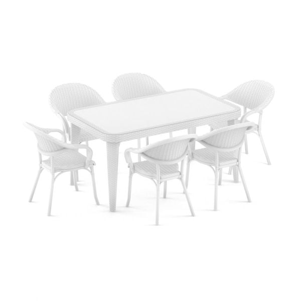 Beyaz 90x150 Bahçe Masa Sandalye Takımı 6 Kişilik Set