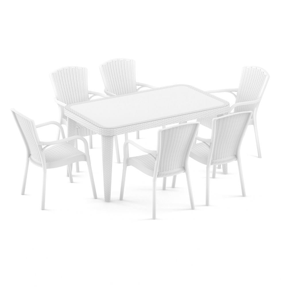 Beyaz 6 Kişilik 90x150 Bahçe Masa Takımı Dış Mekan