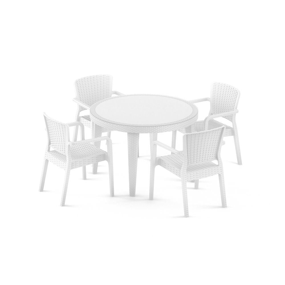 Beyaz Bahçe Masa Sandalye Takımı 4 Kişilik Yuvarlak 110 cm